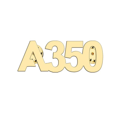 Airbus A350 Flat Text aviation hollow pin in polished alloy.