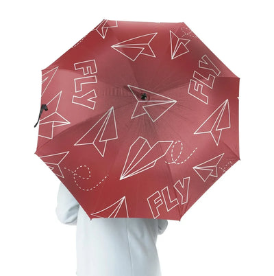 Paper Airplane & Fly (Red) aviation design on windproof polyester umbrella.