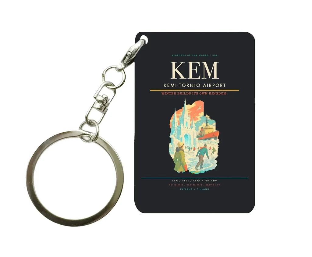 Kemi-Tornio Airport (KEM) design on black key chain