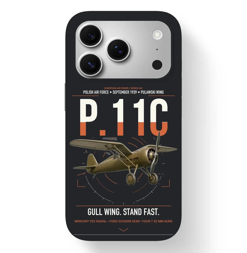 PZL P.11c design on black magsafe iphone case, for iPhone 17 Pro