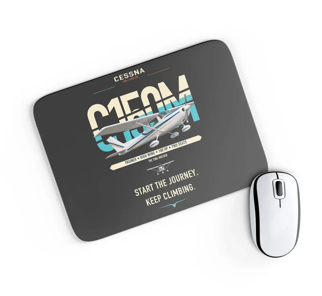 Cessna 150M design on black rectangle mouse pad