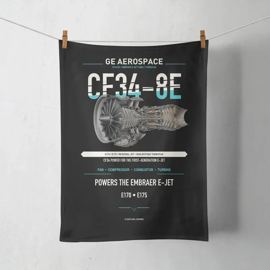 CF34-8E design on black towel