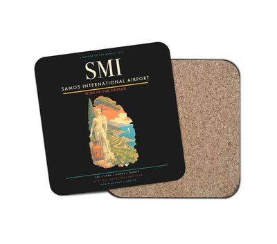 Samos International Airport (SMI) design on black 1 piece coaster