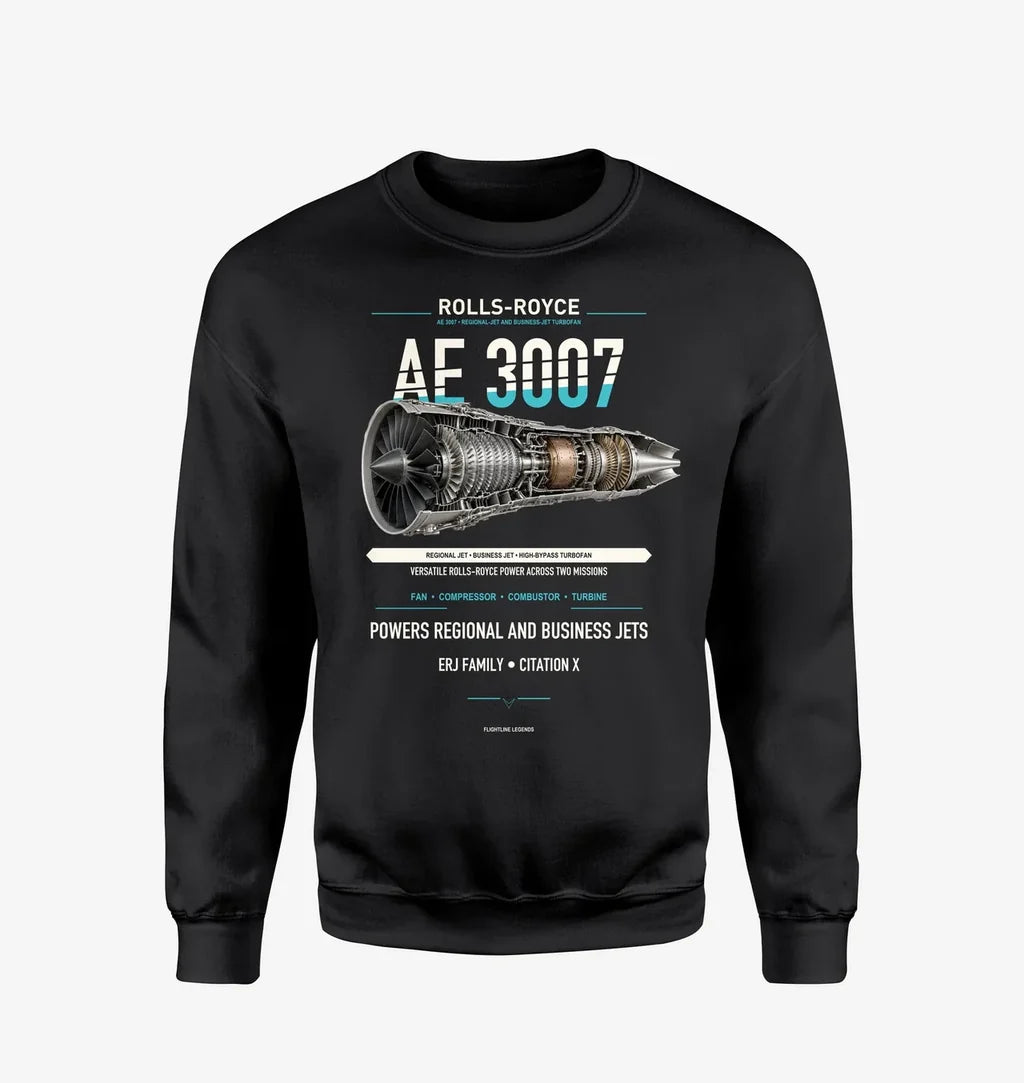AE 3007 design on black sweatshirt
