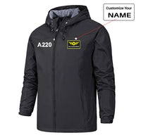 Thumbnail for Airbus A220 Flat Text Rain Jackets & Windbreakers aviation design printed on waterproof shell with sealed seams small-logo ra.
