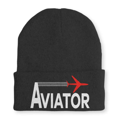 Aviator Embroidered aviation embroidery on soft knit fabric beanie.