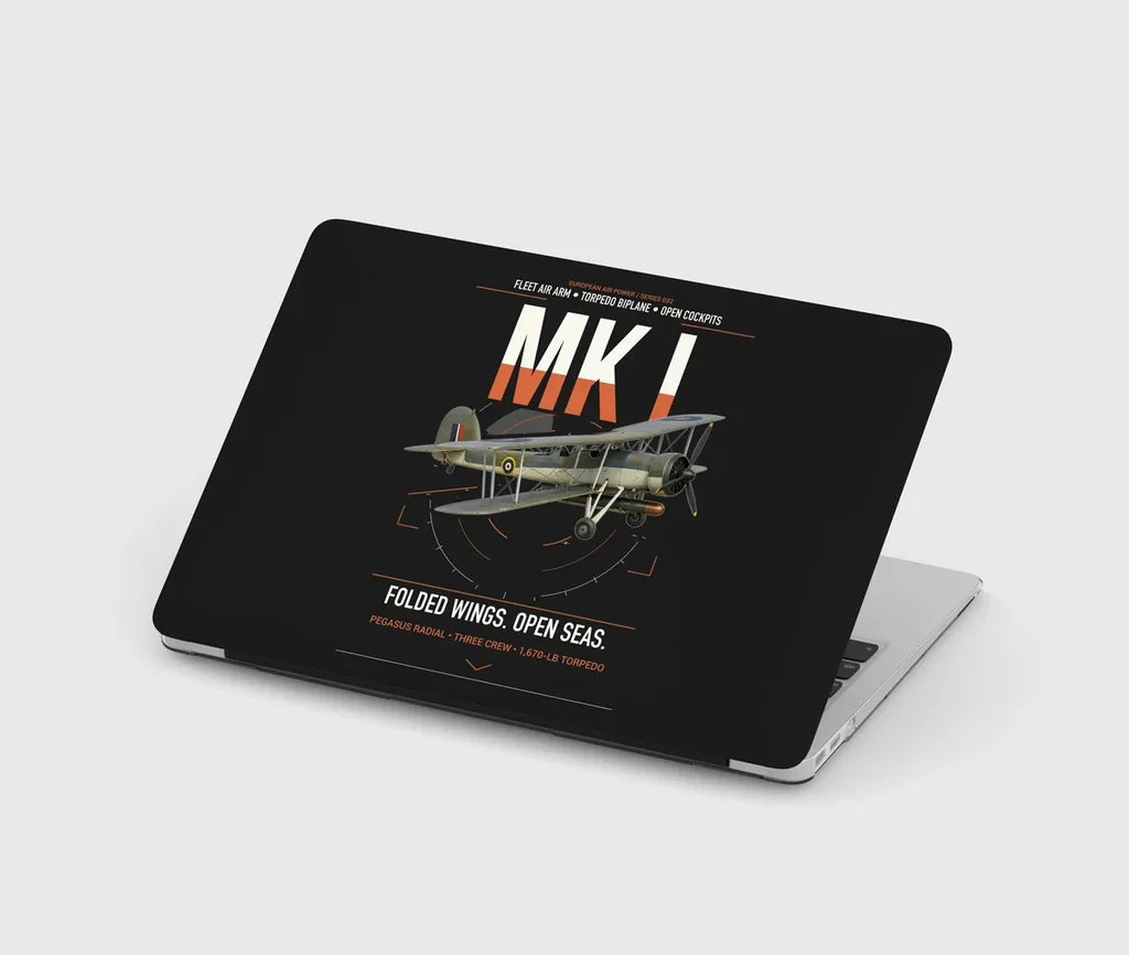 Fairey Swordfish Mk I design on black MacBook case