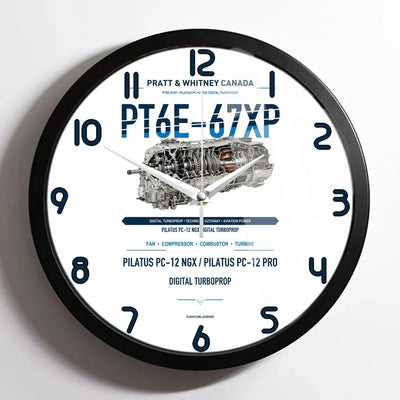 PT6E-67XP design on white framed wall clock