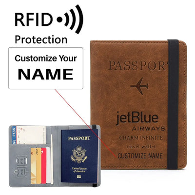 jetBlue Airways Airlines aviation print passport cover travel wallet, leather.