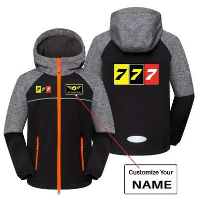 Flat Colourful 777 aviation design printed on warm polar fleece kids' polar jacket.