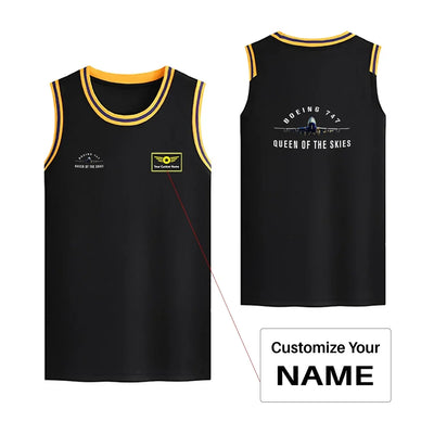 Boeing 747 Queen of the Skies Basketball Style Sports aviation design printed on quick-dry breathable fabric men's sport tank.