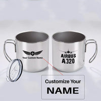Thumbnail for Airbus A320 & Plane aviation design on portable mug, vacuum-insulated double-wall.