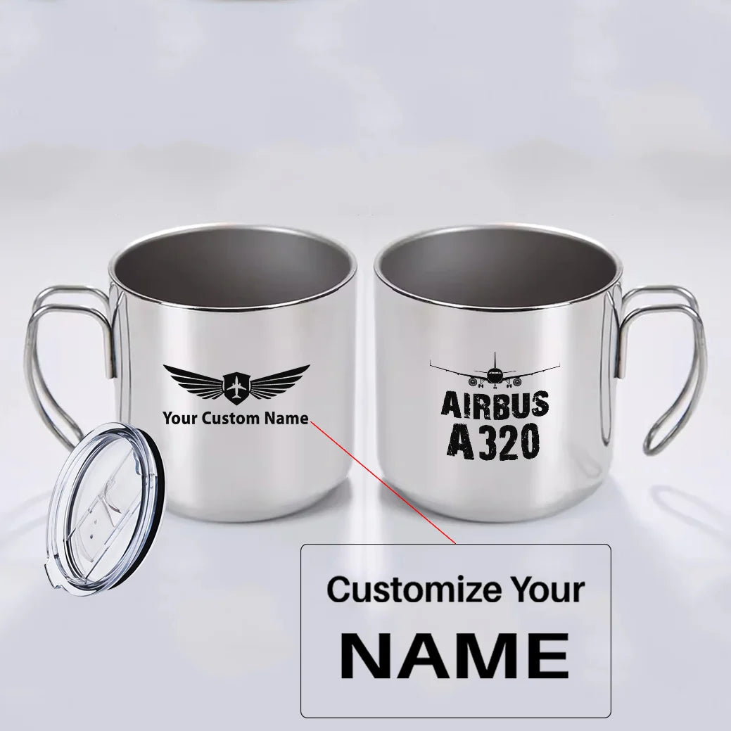 Airbus A320 & Plane aviation design on portable mug, vacuum-insulated double-wall.