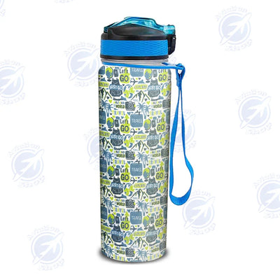 Motivational Travel Badges Sports aviation design on sport kettle, insulated bottle with sport spout.