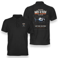 Thumbnail for MD Helicopters MD 530F design on black double-side polo t-shirt, double-side print