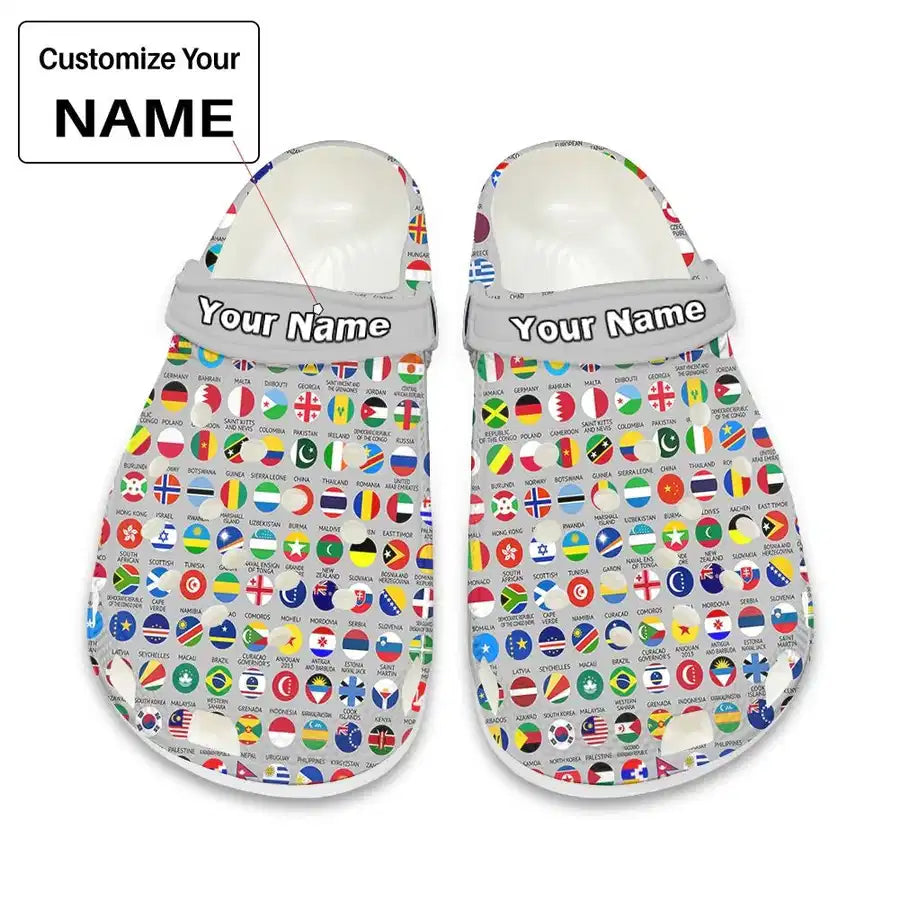 220 World's Flags Hole Shoes & Slippers(MEN) aviation design on lightweight EVA men's clog-style shoes.