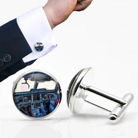 Thumbnail for Airbus A350 Cockpit aviation cuff links, polished metal body with engraved detail.