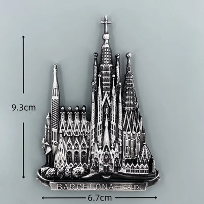 Barcelona Sagrada Familia 3D Metal Fridge aviation design 3D metal magnet sticker in 3D metal with magnetic back.