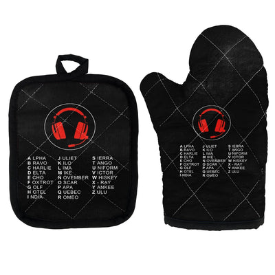 Aviation Alphabet 3 Kitchen Glove & Holder aviation design on durable fabric with insulated lining kitchen glove holder.