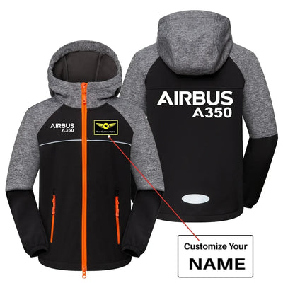 Airbus A350 & Text aviation design printed on warm polar fleece kids' polar jacket.