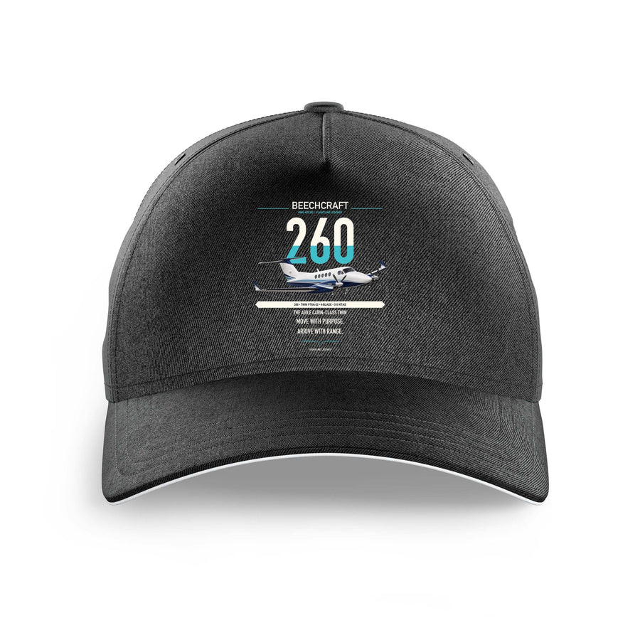 Beechcraft King Air 260 design on black printed hat