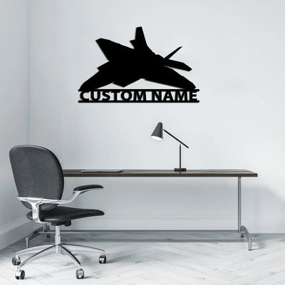 The Fighter Jet 22 Silhouette aviation design on durable metal with painted finish metal wall sign.