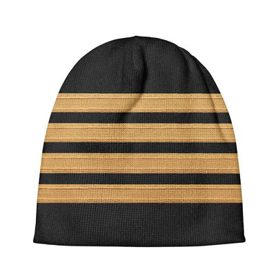 Pilot Epaulette 4 Lines aviation embroidery on soft knit fabric 3D knit beanie.