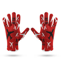 Thumbnail for Fly Be Free Red aviation design on soft knit fabric gloves.