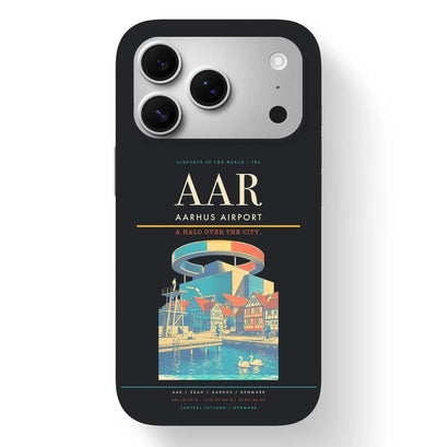 Aarhus Airport (AAR) design on black iPhone 17 Pro MagSafe case