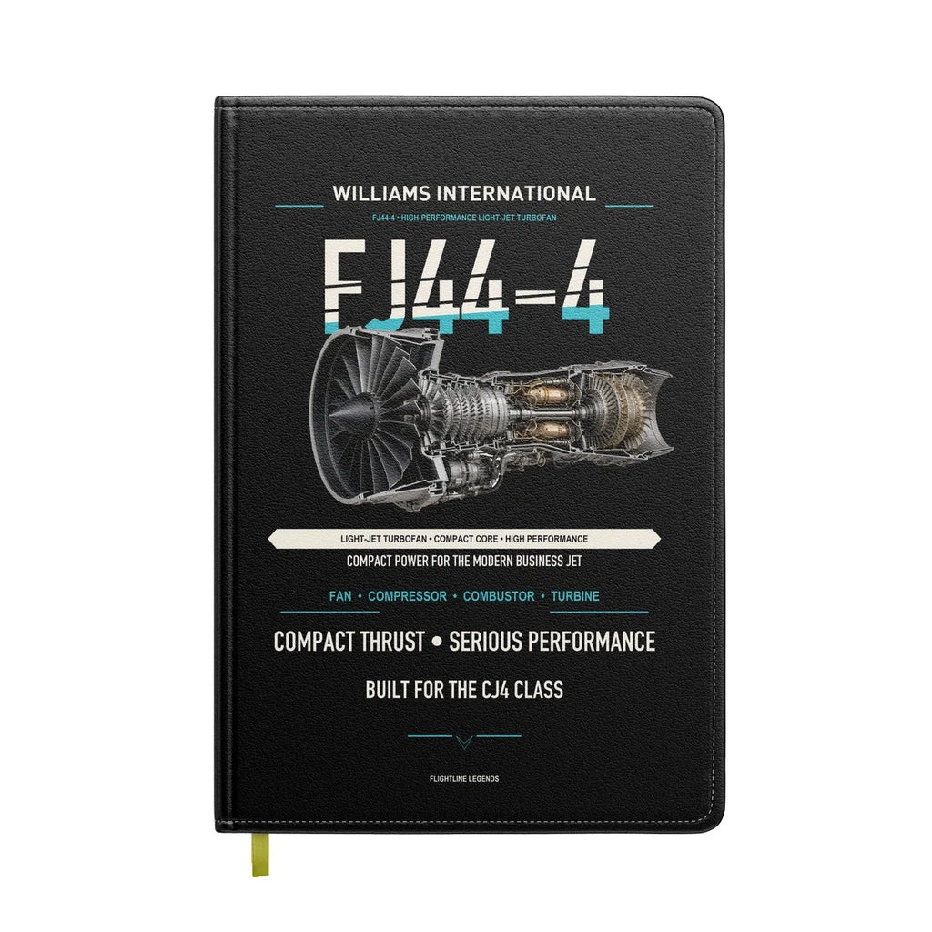 FJ44-4 design on black notebook