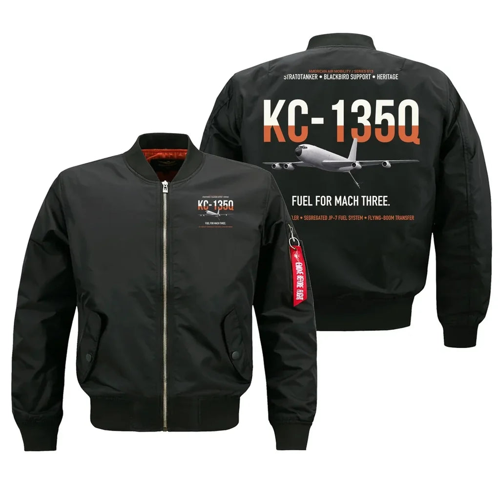 KC-135Q Blackbird Tanker design on black bomber jacket, double-side print