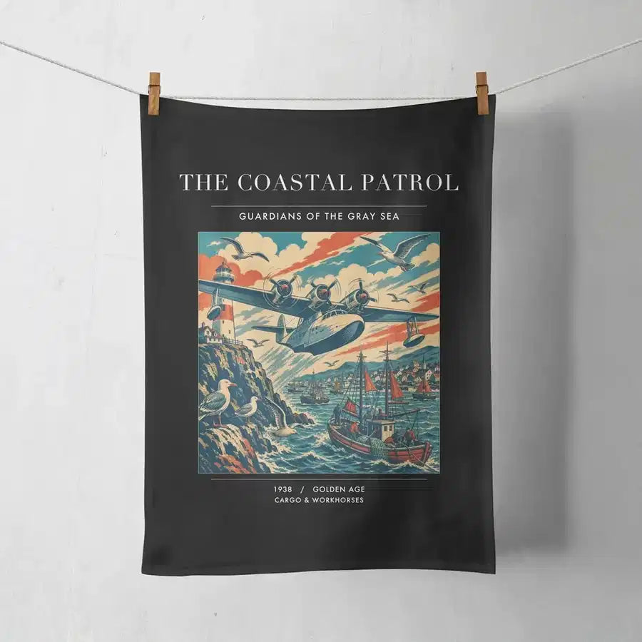 VINTAGE G4035 - The Coastal Patrol - Designed Towels design on black