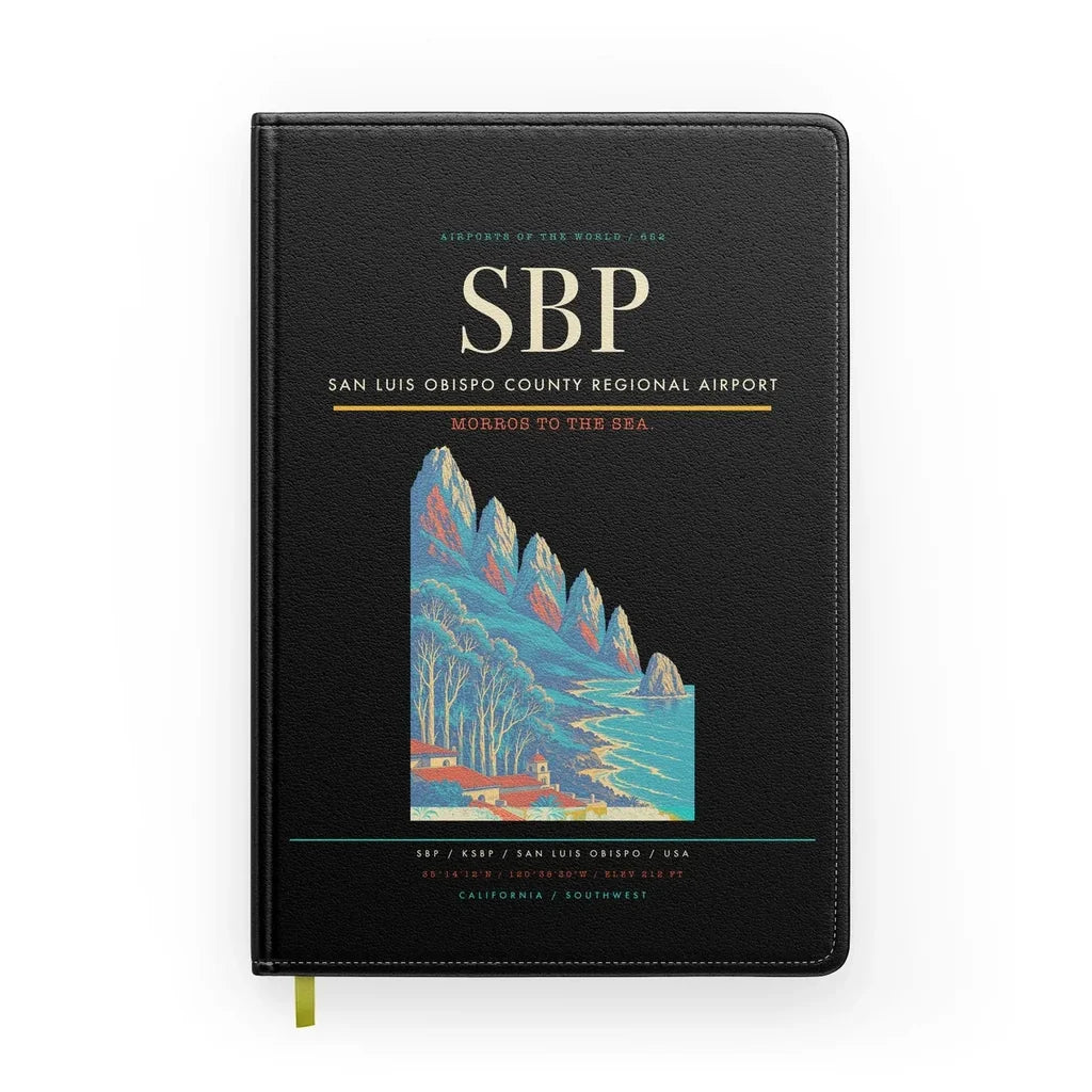 San Luis Obispo County Regional Airport (SBP) design on black notebook