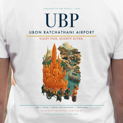 Ubon Ratchathani Airport (UBP) double-side t-shirt design close-up cover