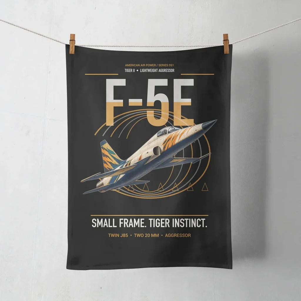 F-5E Tiger II design on black towel