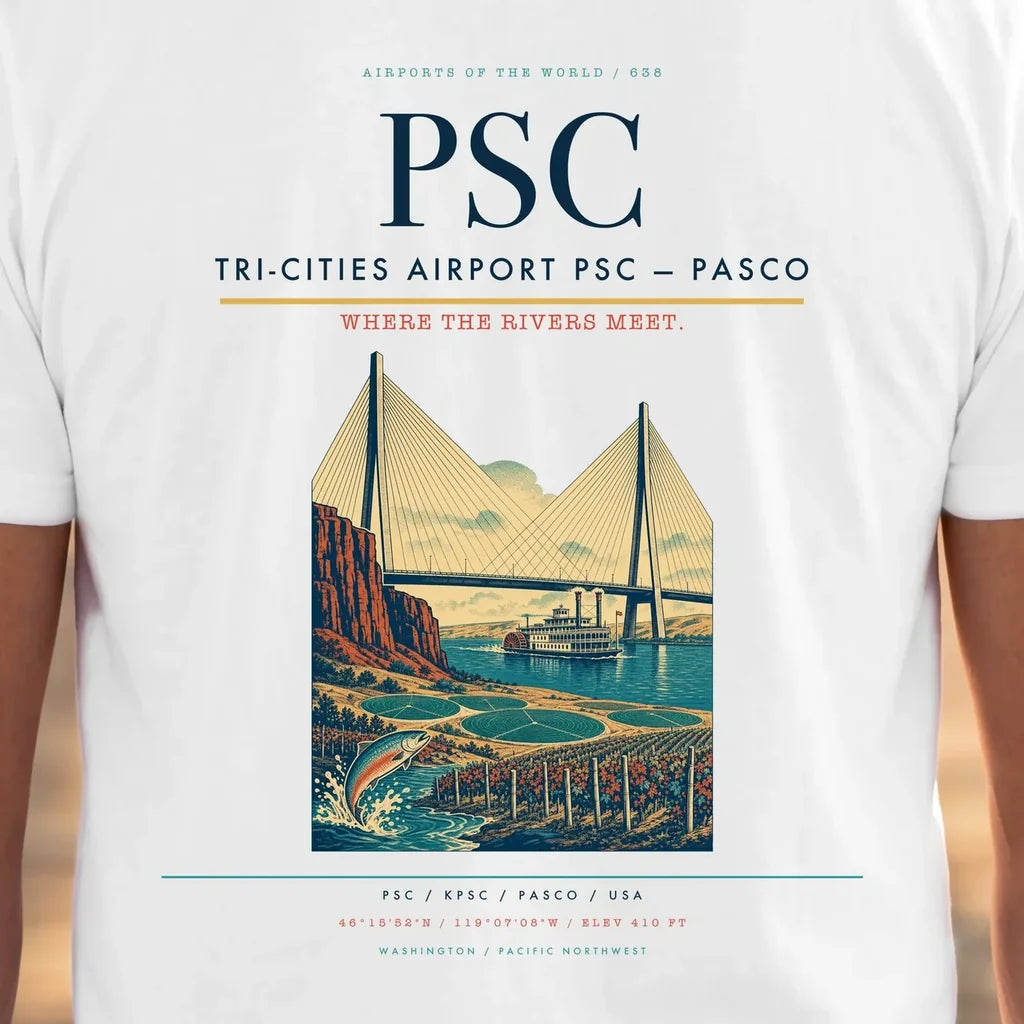 Tri-Cities Airport (PSC) double-side t-shirt design close-up cover