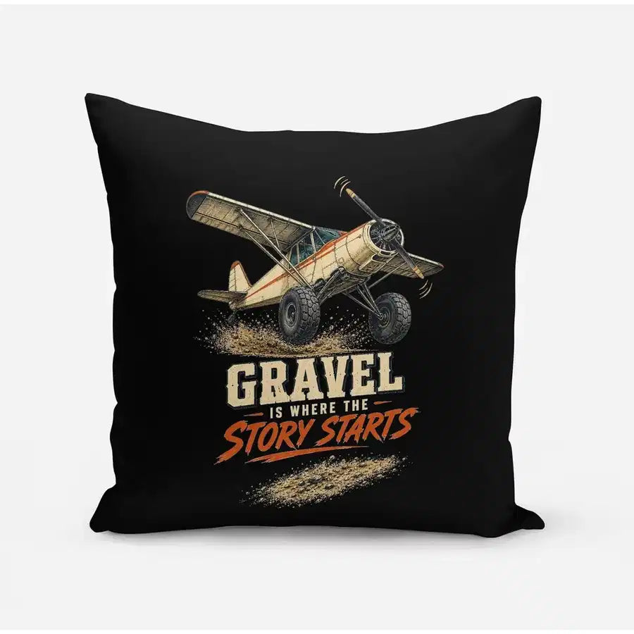 Gravel Is Where The Story Starts design on black pillow