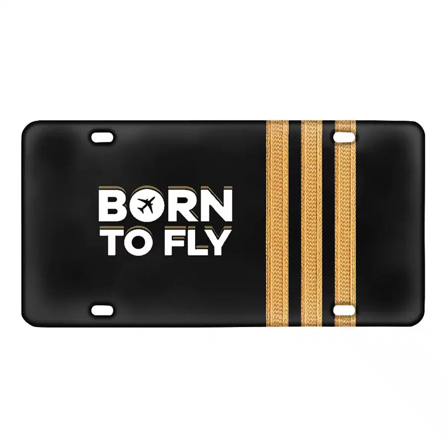 Born to Fly & Pilot Epaulettes 3 Lines Metal (License) Plates aviation design on durable metal alloy with printed finish meta.