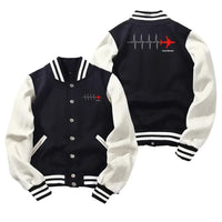 Thumbnail for Aviation Heartbeats Baseball Style aviation design printed on two-tone shell with ribbed cuffs baseball jacket.