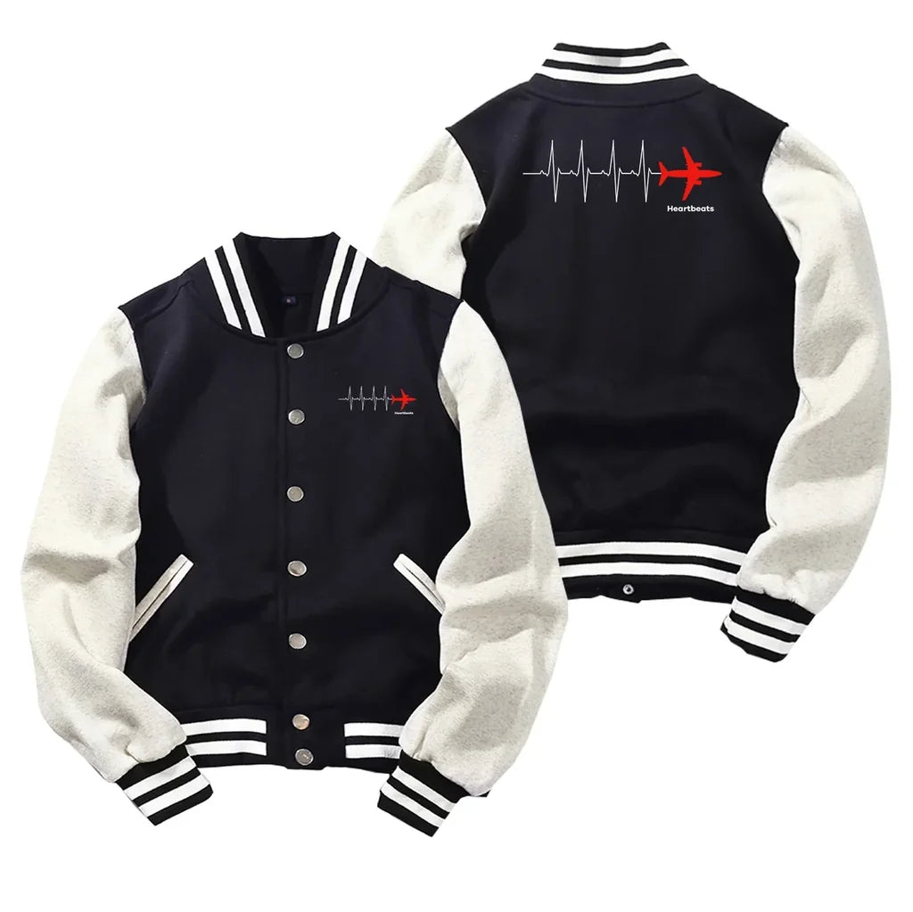 Aviation Heartbeats Baseball Style aviation design printed on two-tone shell with ribbed cuffs baseball jacket.