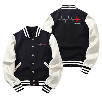 Aviation Heartbeats Baseball Style aviation design printed on two-tone shell with ribbed cuffs baseball jacket.