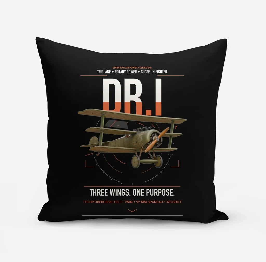 Fokker Dr.I design on black pillow