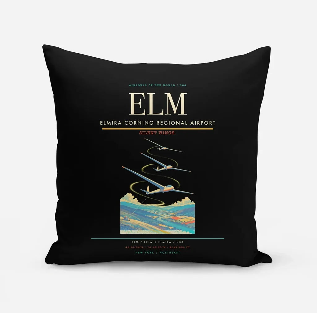 Elmira Corning Regional Airport (ELM) design on black pillow
