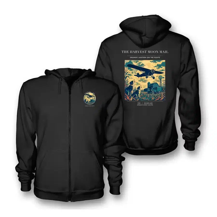 VINTAGE G4479 - The Harvest Moon Mail - Premium Zipped Hoodie design on black
