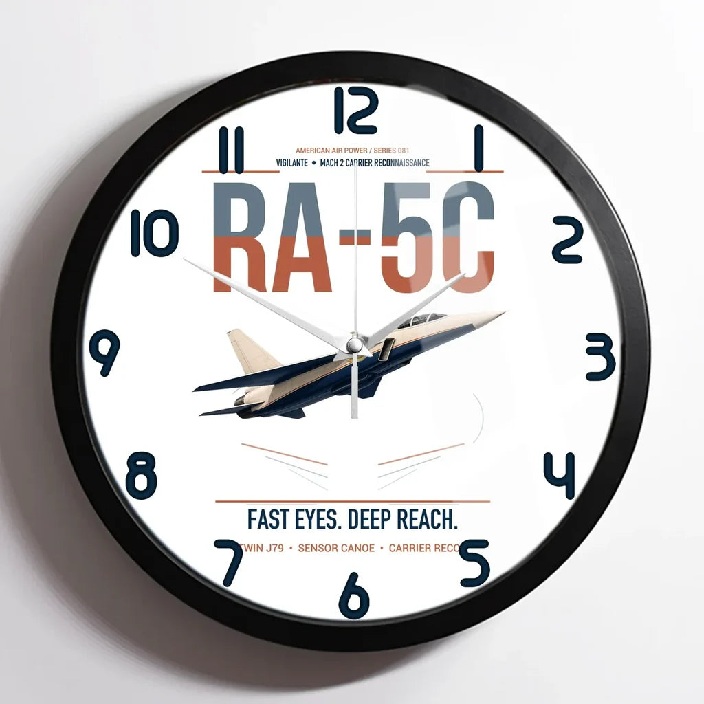 RA-5C Vigilante design on white framed wall clock