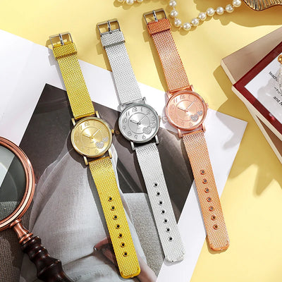 Fashionable Heart-Shaped Quartz Watch Casual Trendy Couple aviation pilot watch, stainless steel body with engraved detail.