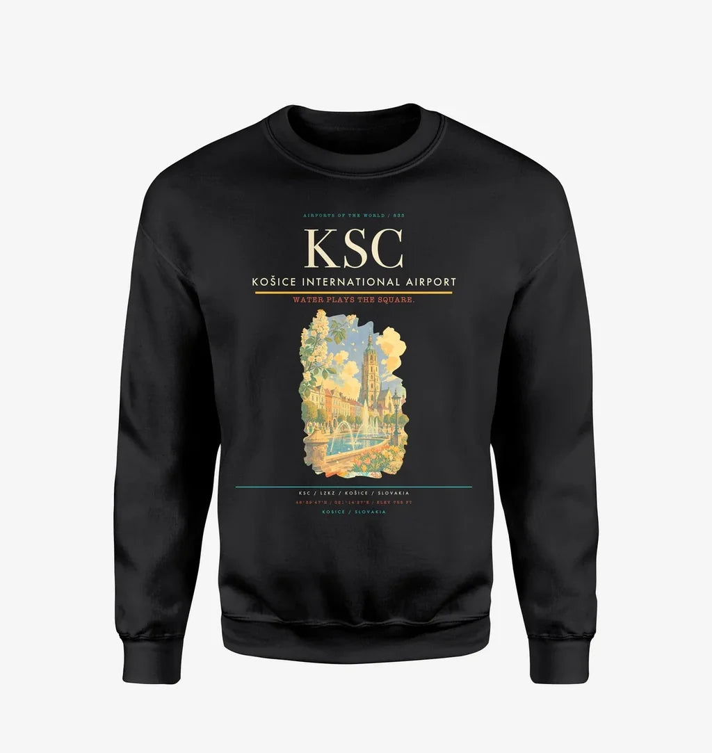 Košice International Airport (KSC) design on black sweatshirt