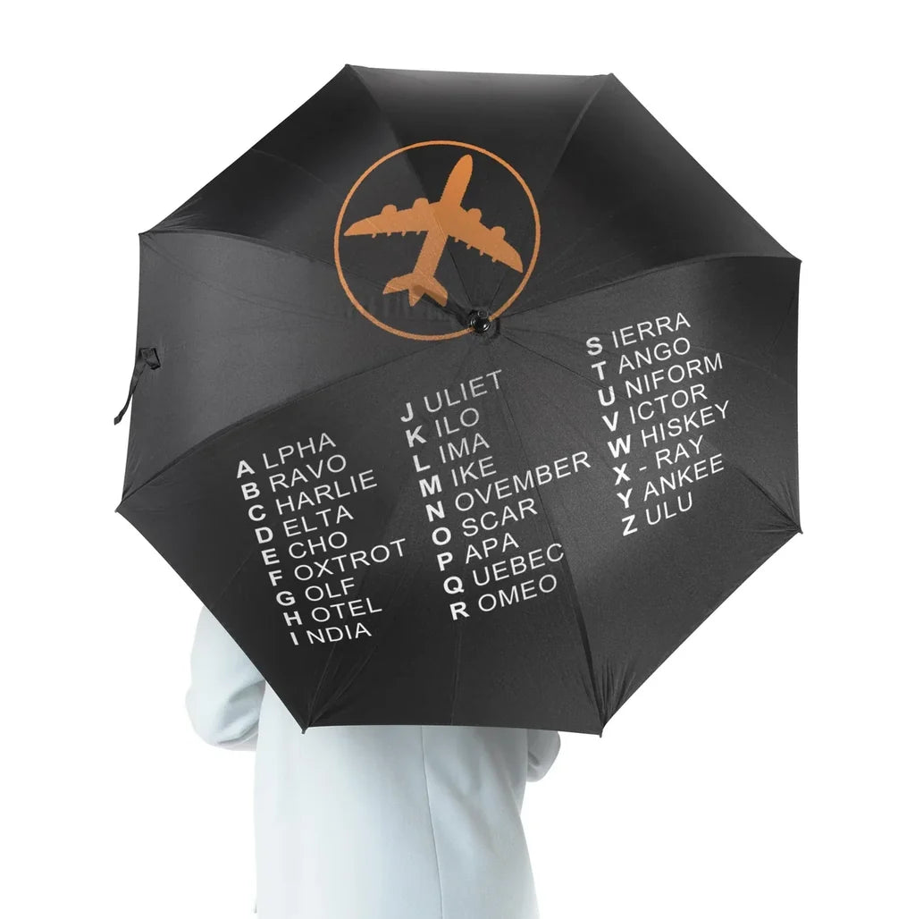 Aviation Alphabet 2 aviation design on windproof polyester umbrella.