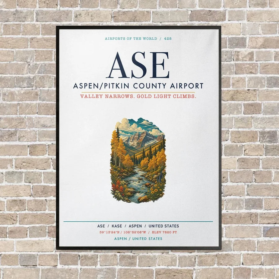 Aspen - Pitkin County Airport ASE vertical canvas print - framed - white background