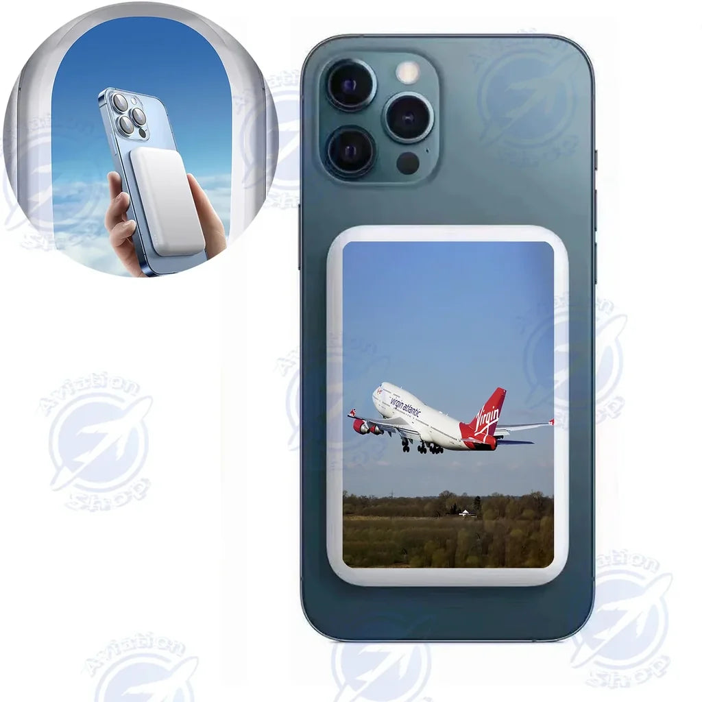 Virgin Atlantic Boeing 747 aviation design on durable casing with MagSafe ring MagSafe powerbank.